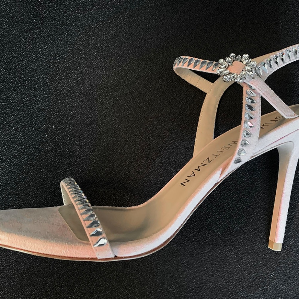 Stuart Weitzman "Gemcut 100" Blush Suede Embellished Sandals Size: 9.5B - $650 - Picture 8 of 13